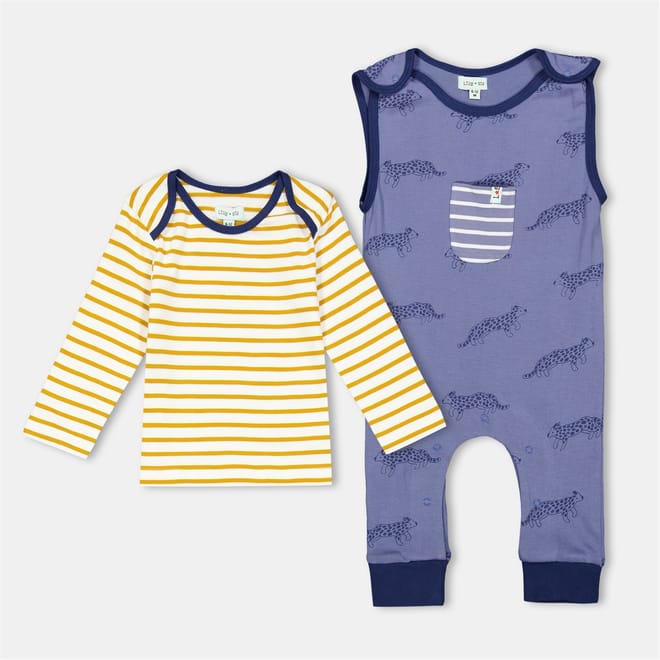 Crew Neck Long Sleeve Animal Patterned Dungaree Set