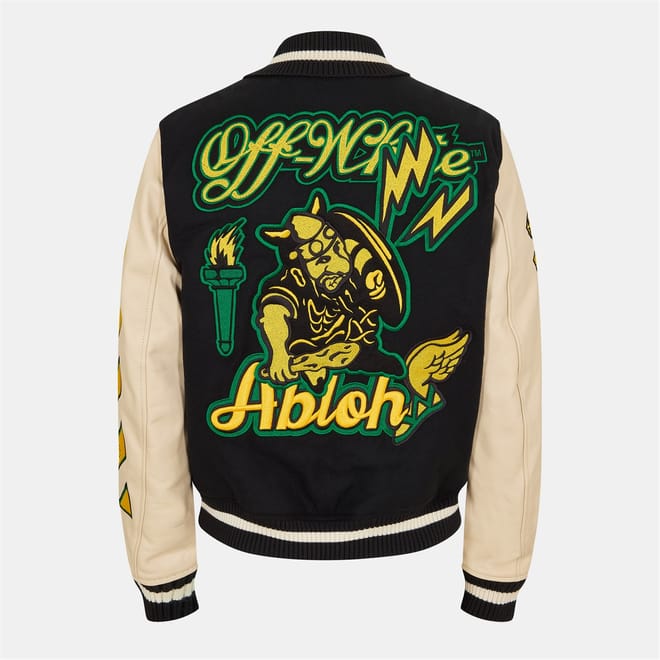 Embroidered Lettering Varsity Jacket with Ribbed Cuff