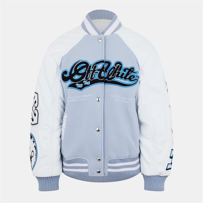 Varsity Snap Button Embroidered Ribbed Cuff Jacket