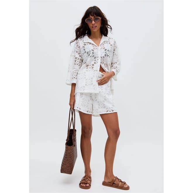 All Over Broderie Shirt In White