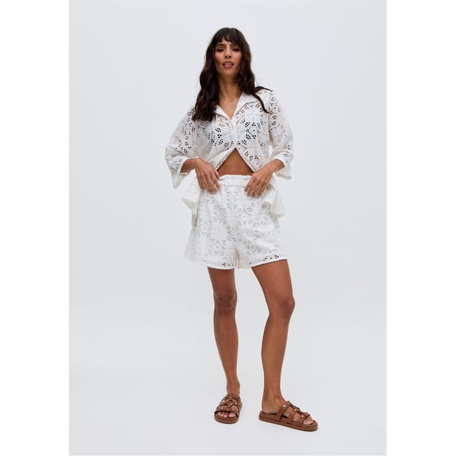 All Over Broderie Short In White