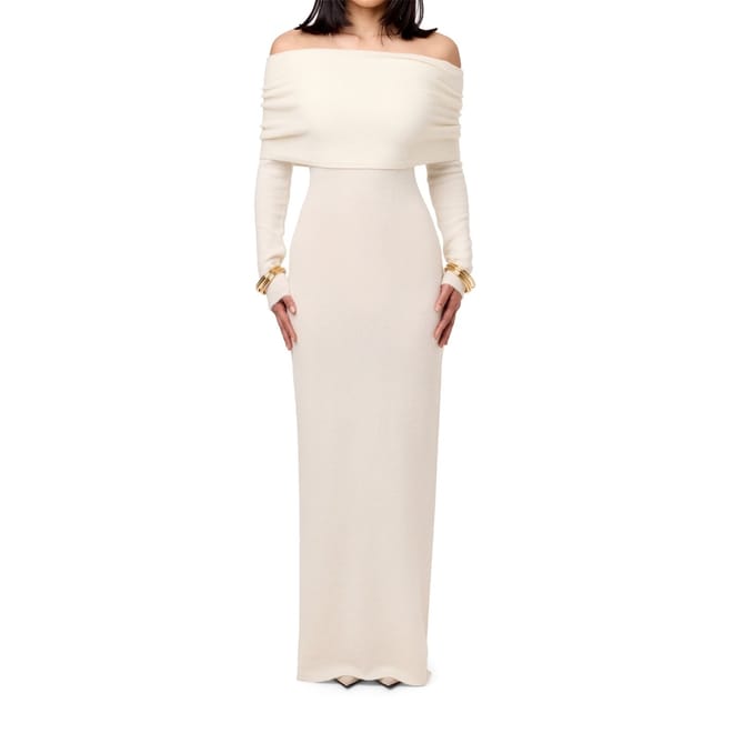 Boucle Knit Off Shoulder Maxi Dress
