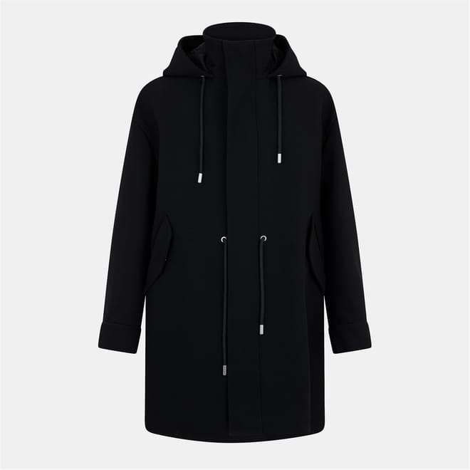 Hooded Drawstring Solid Patterned Parka Coat