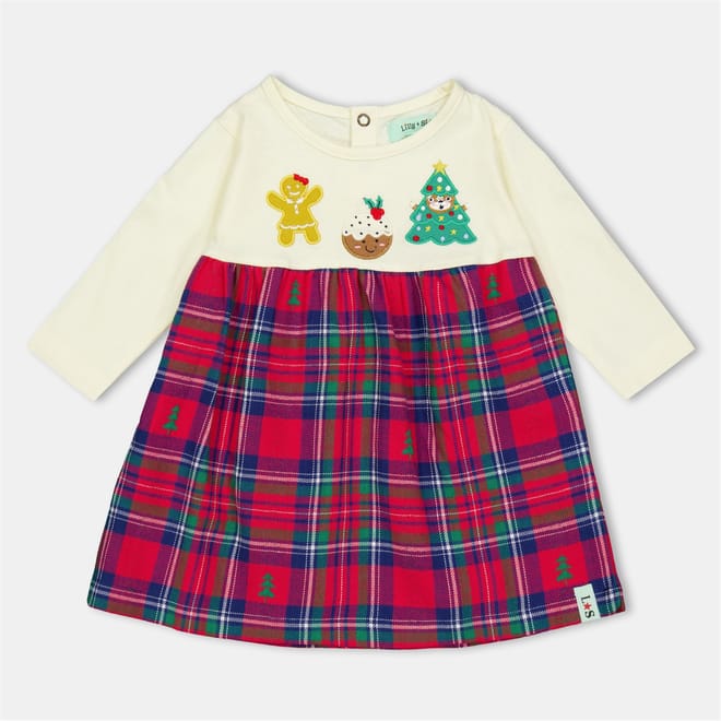 Christmas Checker Board Crew Neck A-Line Dress