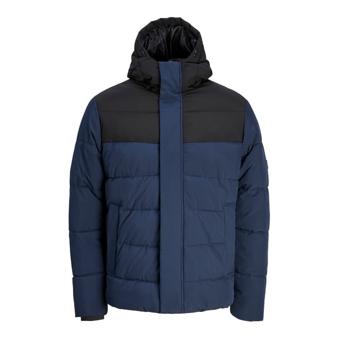 Color Block Hooded Ribbed Cuff Puffer Jacket