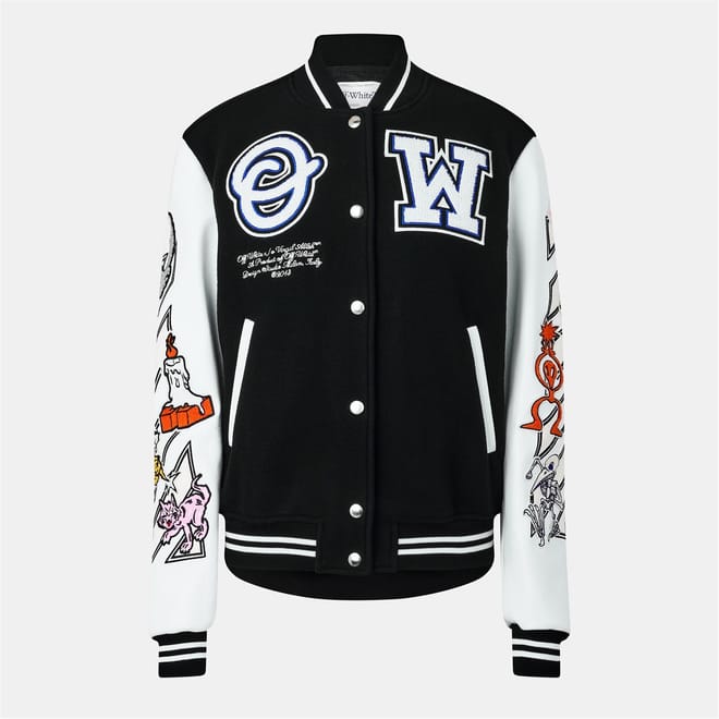 Embroidered Snap Button Ribbed Cuff Varsity Jacket