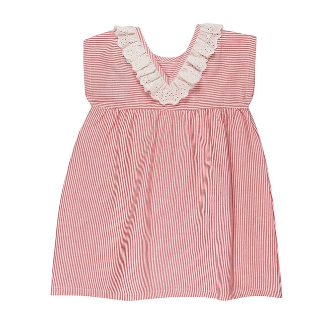 Red Stripe V-Neck Knee Length A-Line Dress