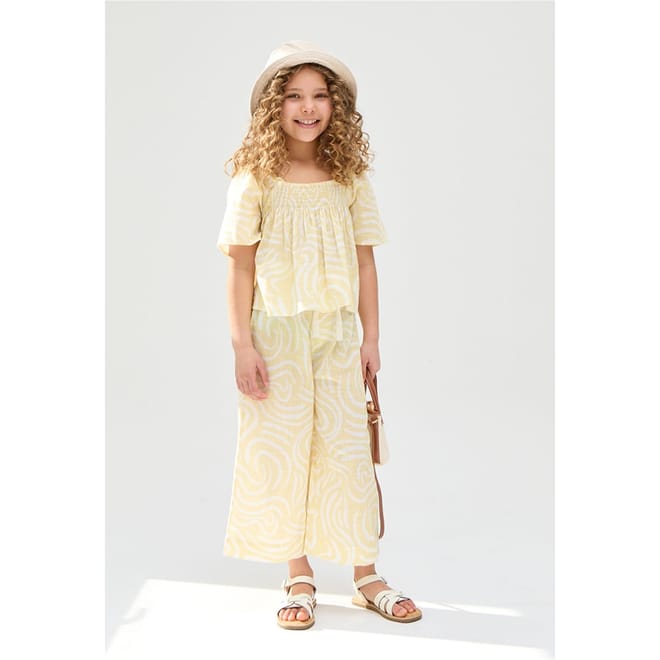 Kids Nia Shirred Neck Zebra Swirl Print Co Ords Set In Yellow