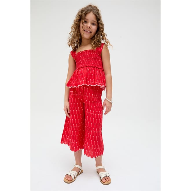 Sia Shirred Floral Print Co Ord Set In Red