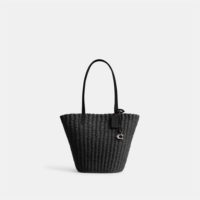 S Straw Ribbed Tote with Detachable Strap