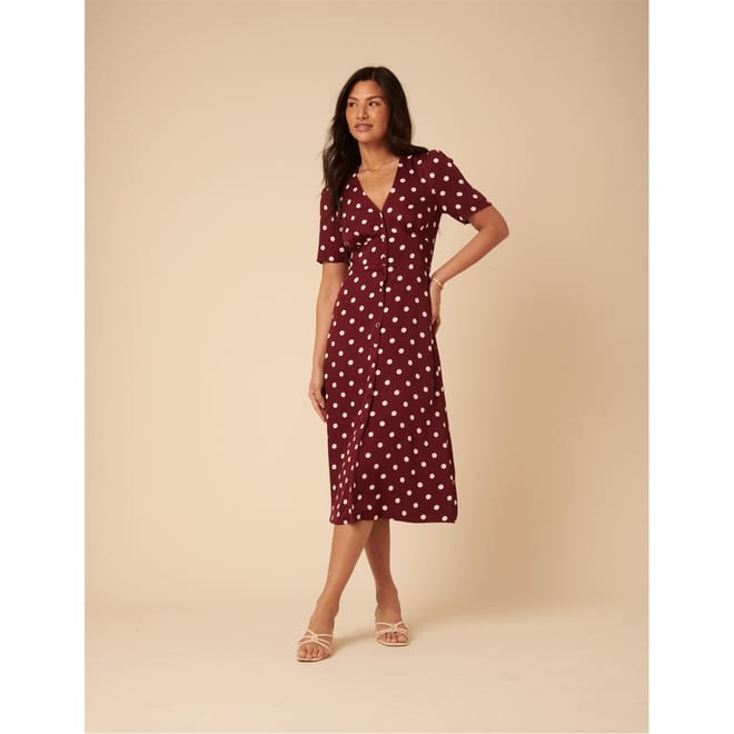 Alexa Dot V-Neck Midi A-Line Dress