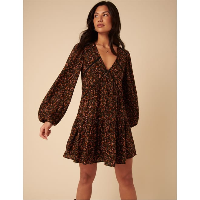 Marley Ditsy V-Neck Mini Tiered Dress