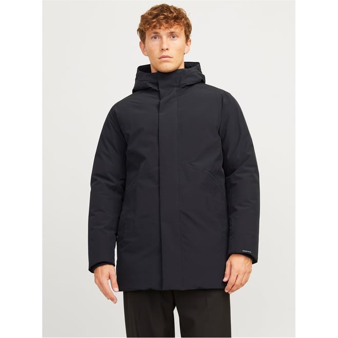 Hooded Snap Button Solid Patterned Parka Coat