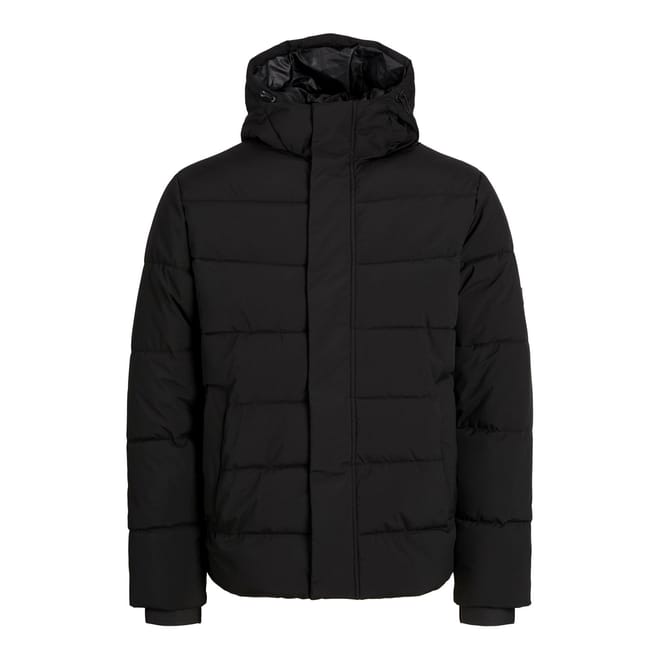 Solid Patterned Hooded Ribbed Cuff Puffer Jacket