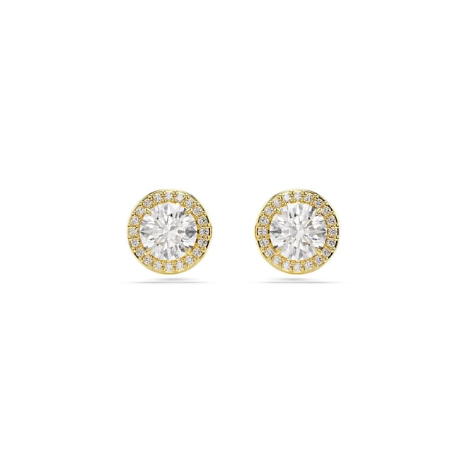 Angelic Stud Earrings, Round Cut, Pavé, White, Rhodium Plated