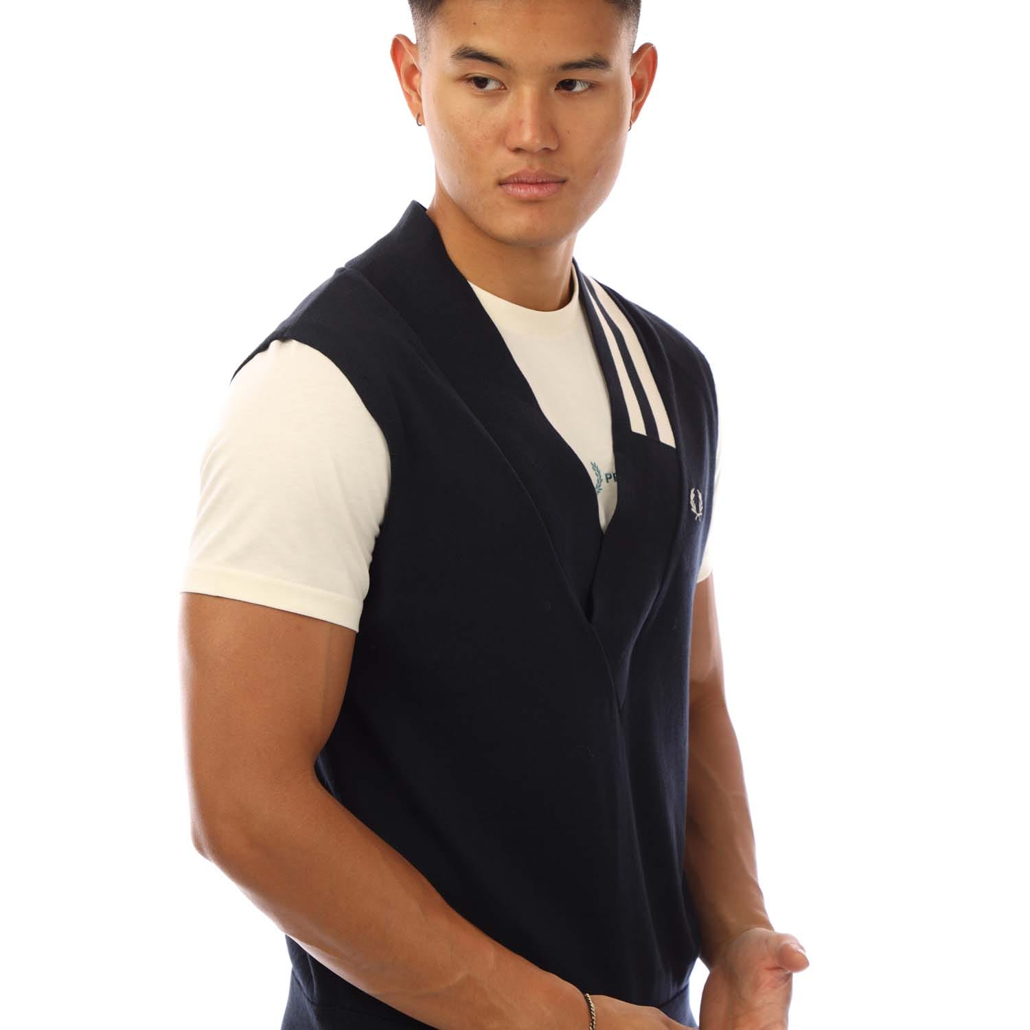 Navy Fred Perry V-Neck Broken Tipped Tank Top - Get The Label