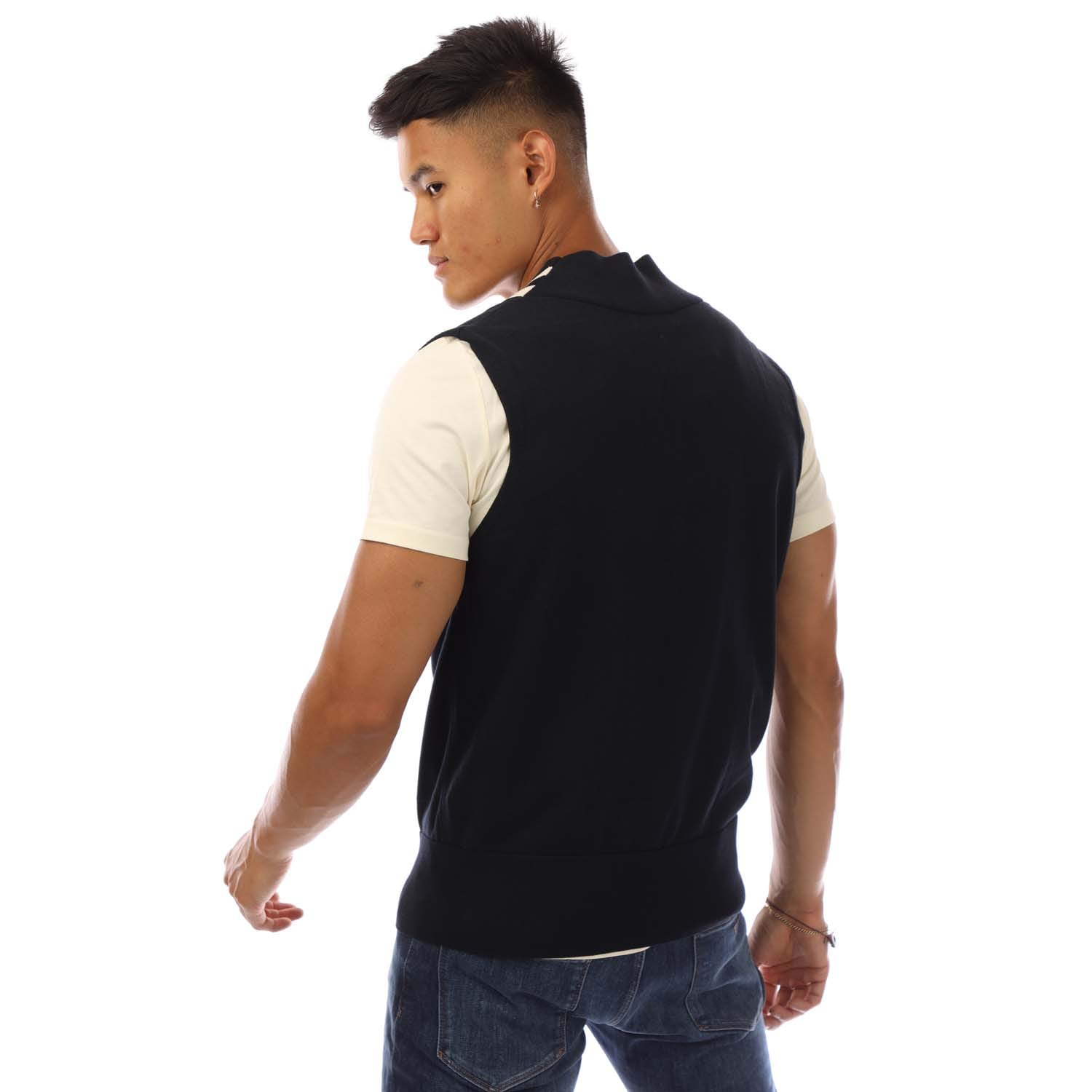 Navy Fred Perry V-Neck Broken Tipped Tank Top - Get The Label