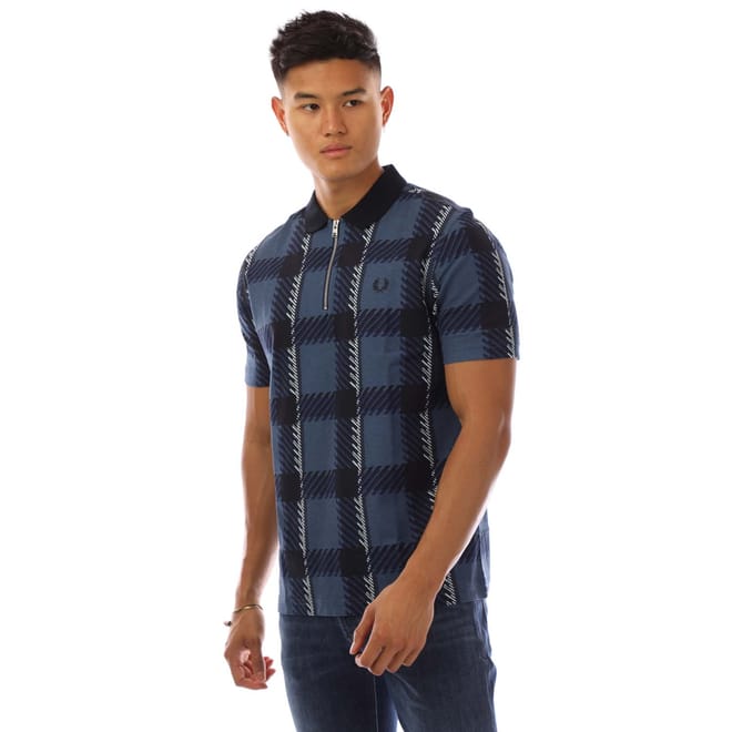 Glitch Tartan Zip Neck Polo Shirt