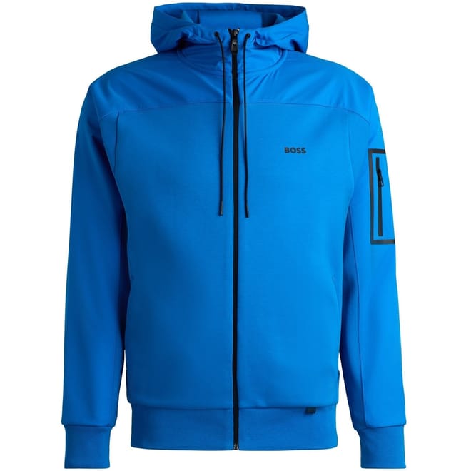 Solid Patterned Hooded Ribbed Cuff Sweat Jacket