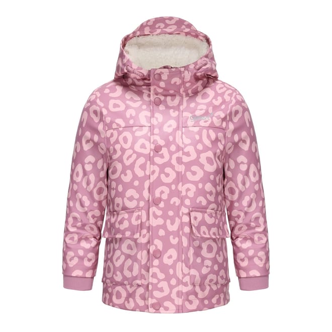 Leopard Patterned Hooded Snap Button Ribbed Cuff Rain Jacket