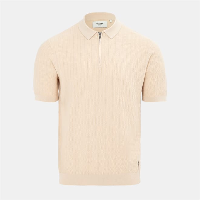 Quarter Zip Short Sleeve Ribbed Knit Polo