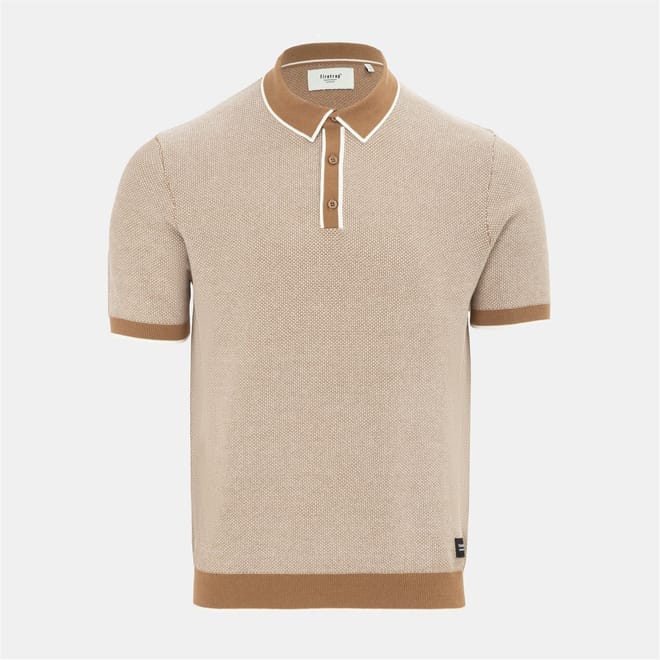 Mens Quarter Short Sleeve Ribbed Knit Button Polo