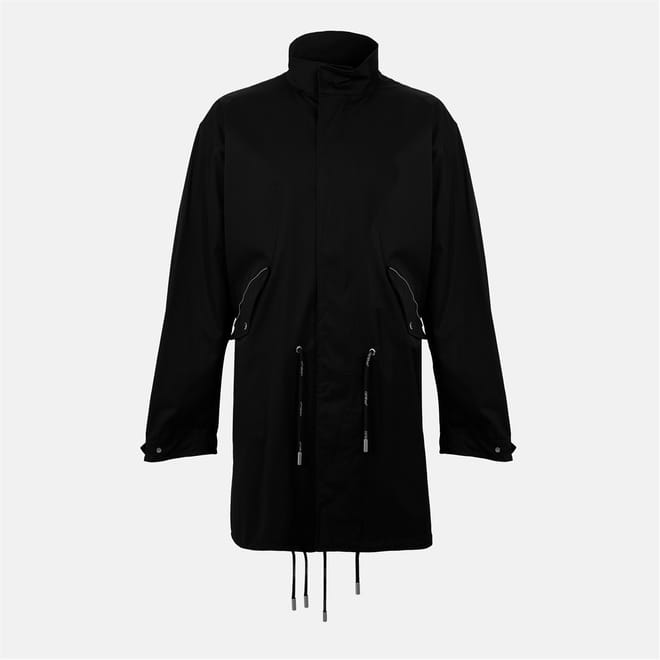 Solid Patterned Drawstring Parka Coat
