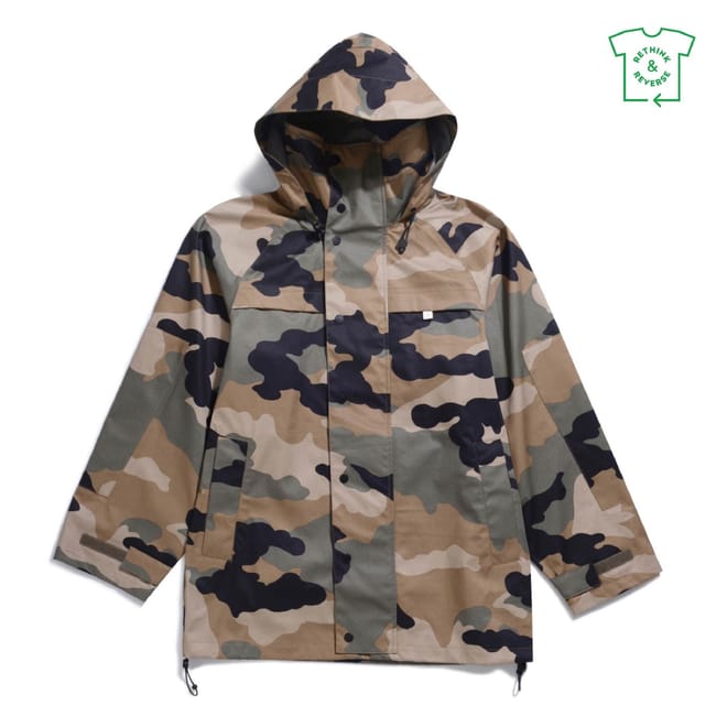 Tech Camo Patterned Hooded Parka Coat