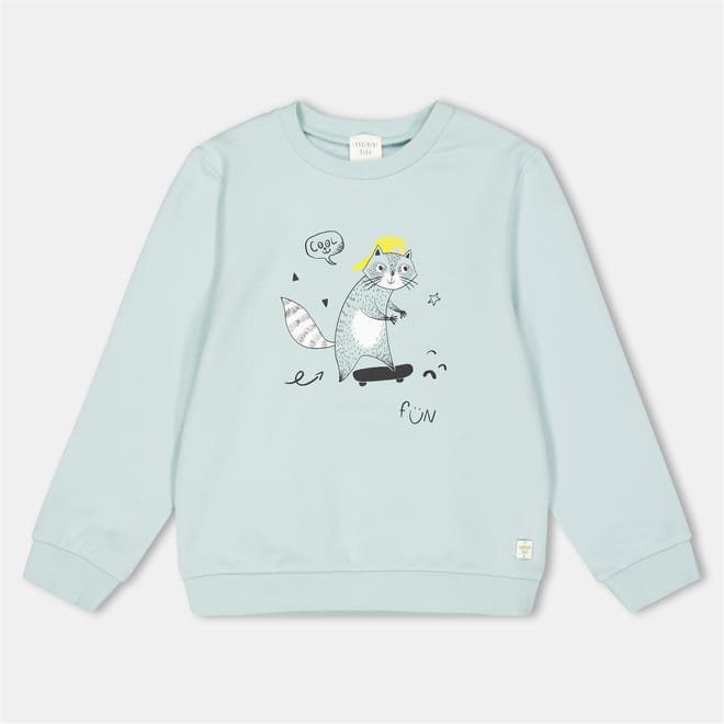 Cat Graphic Regular Fit Crew Neck Sweatshirt