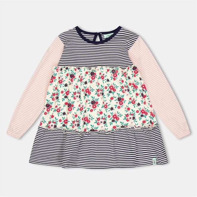 Stripe Floral Crew Long Sleeve A-Line Dress