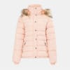 Solid Patterned Hooded Neck Ribbed Cuff Parka Jacket with Fur Trim