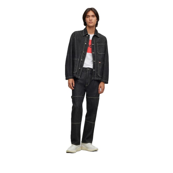Solid Patterned Denim Jacket with Shirt Collar