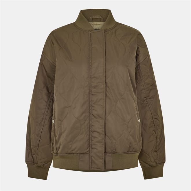 Bennett Quilted Solid Patterned Bomber Jacket with Ribbed Cuff