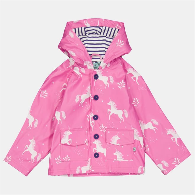 Unicorn Hooded Snap Button Animal Patterned Rain Jacket