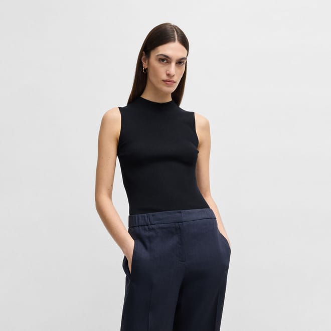Feskies Ribbed Top with Mock Neckline