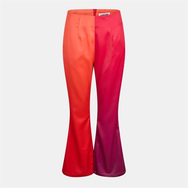 Satin Color Block Flared Trousers