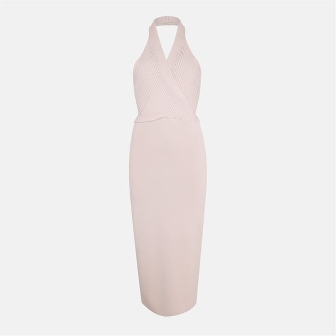 Ribbed Halter Neck Midi Wrap Dress