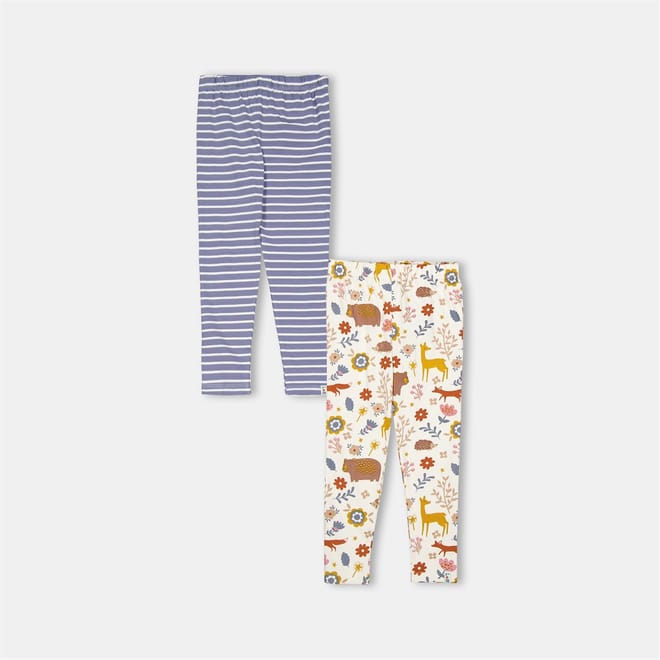  And  Sid Multicoloured Animal Forest And Stripe Print Leggings   2 Pack