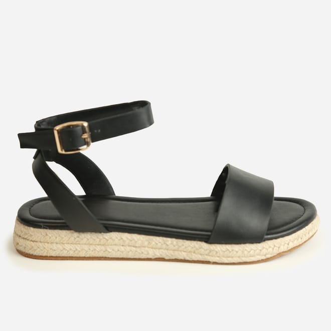 Ankle Strap Raffia Low Flatform Sandals