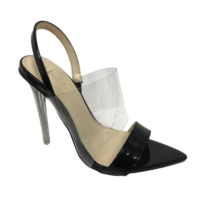 Clear Panel Pointed Sling Back Heels