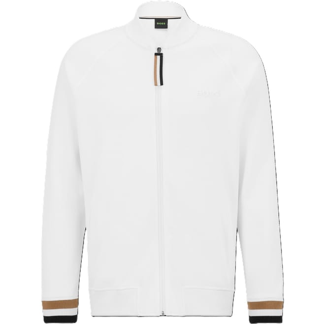 Solid Patterned Mock Neck Ribbed Cuff Full Zipper Sweat Jacket