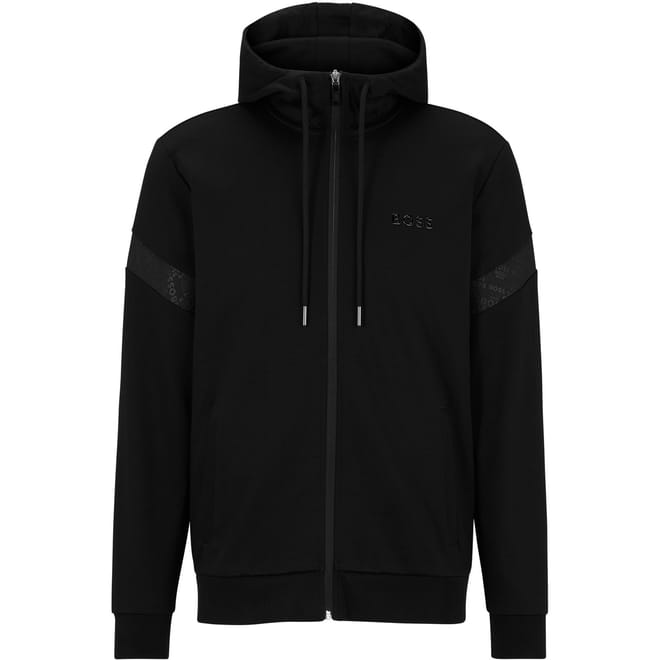 Saggy Solid Patterned Hooded Ribbed Cuff Sweat Jacket