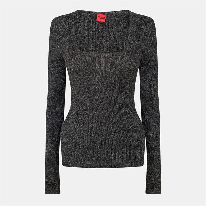 Sunessy Slim Fit Square Neck Long Sleeve Sweater