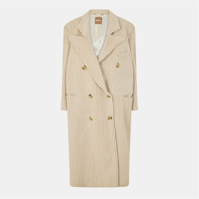 Stripe Patterned Double Button Lapel Collared Waxed Jacket