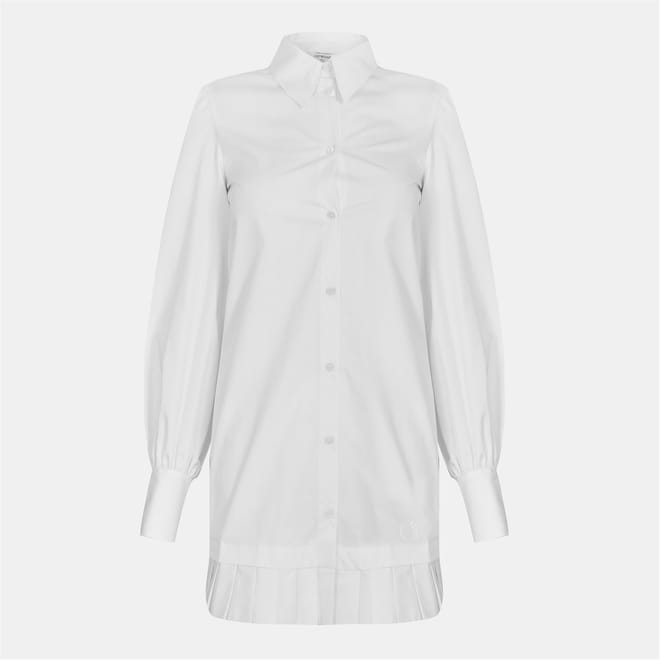 Pleat Collared Neck Mini Shirt Dress