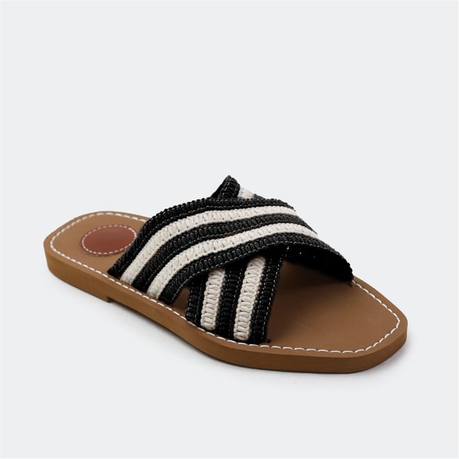 Woven Stripe Patterned Slide Sandals