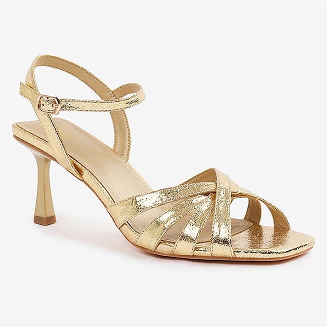 Lizzo Metallic Open Toe Stiletto Heel Sandals
