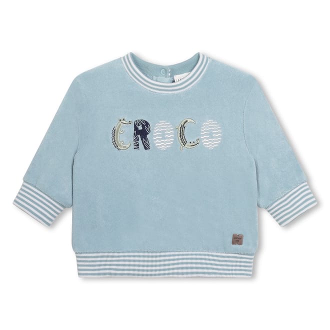 Embroidered Crocodile Print Crew Neck Three Quarter Sleeve Sweatshirt