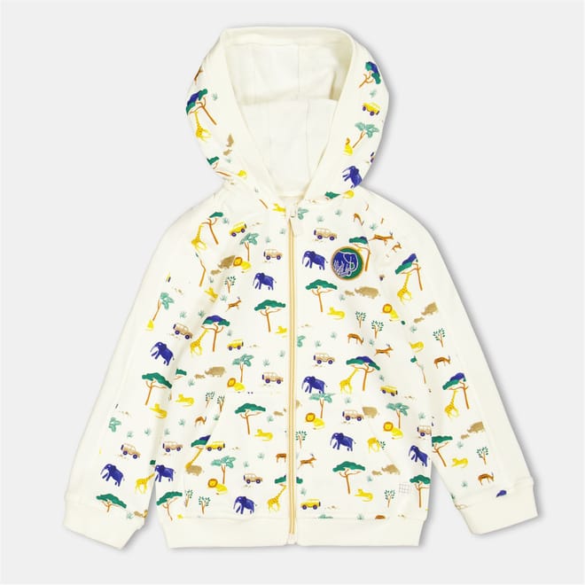 Animal Patterned Hooded Neck Ribbed Cuff Sweat Jacket