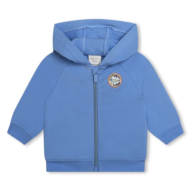 Solid Patterned Hooded Ribbed Cuff Sweat Jacket